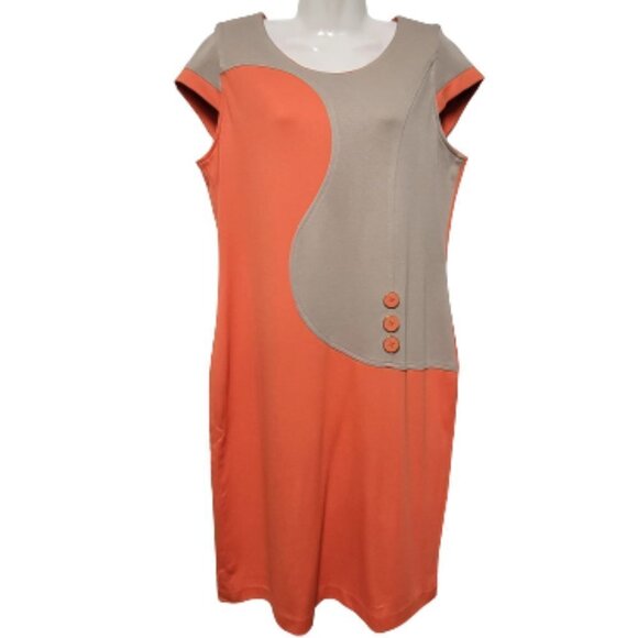 Coral and Tan Short Cap Sleeve Dress - Various Sizes  42  44  46 - NWT - Picture 1 of 13